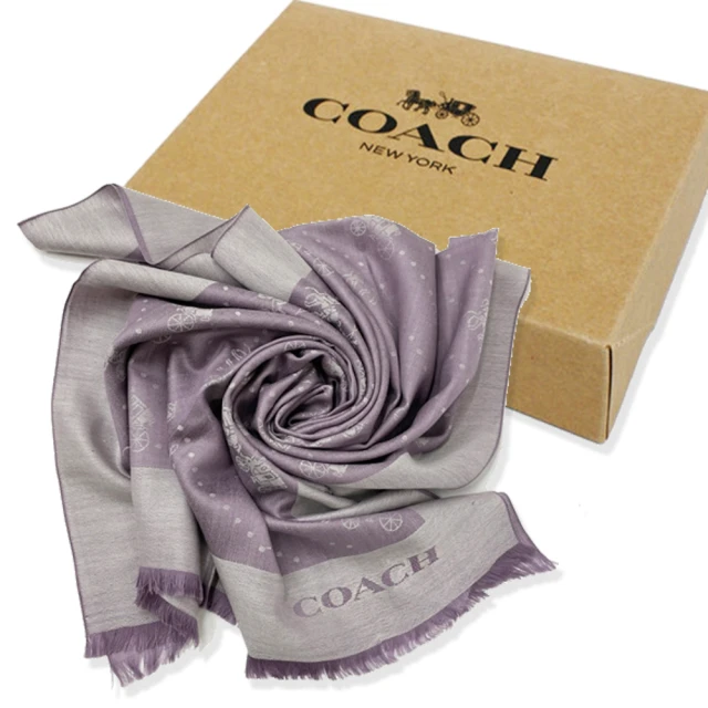 COACH【COACH】馬車LOGO 100%羊毛絲巾圍巾禮盒(丁香紫)