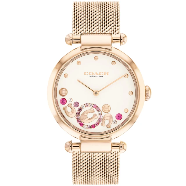 COACH【COACH】漾彩水晶米蘭帶氣質腕錶-34mm/玫瑰金(14504004)