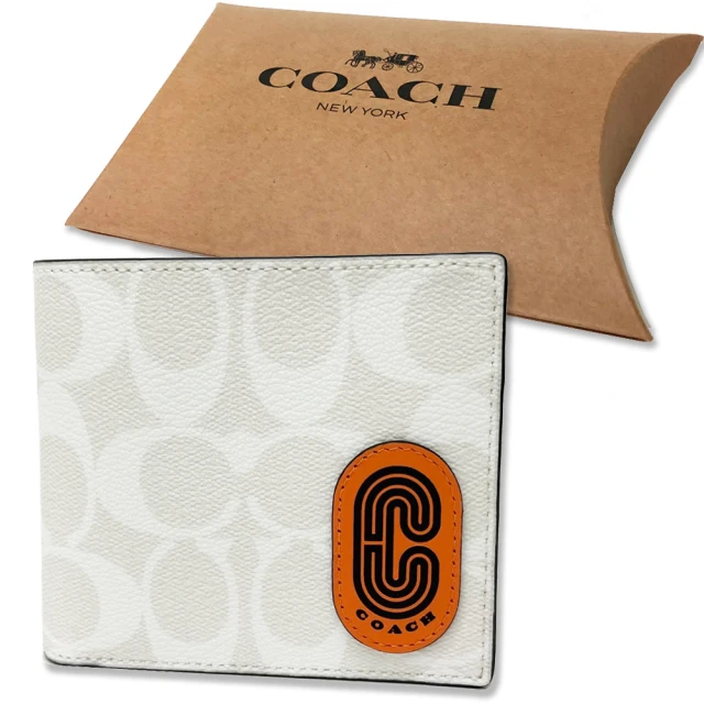【COACH】字母C男款8卡附活動證件夾短夾禮盒(字母C/白)