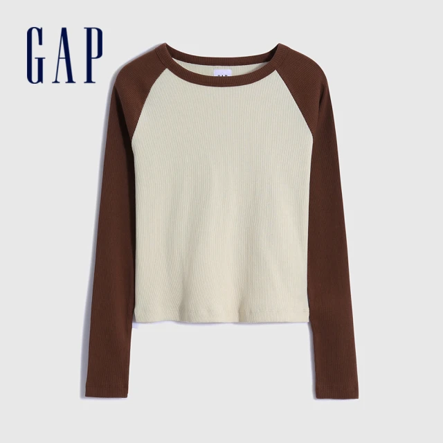 GAP【GAP】女裝 純棉羅紋針織緊身長袖T恤(450802-棕色)