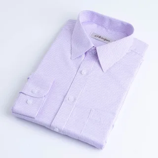 【CHINJUN】抗皺襯衫-長袖、白底紫條紋、編號：2014-1(男性 商務 襯衫 好穿 舒適)