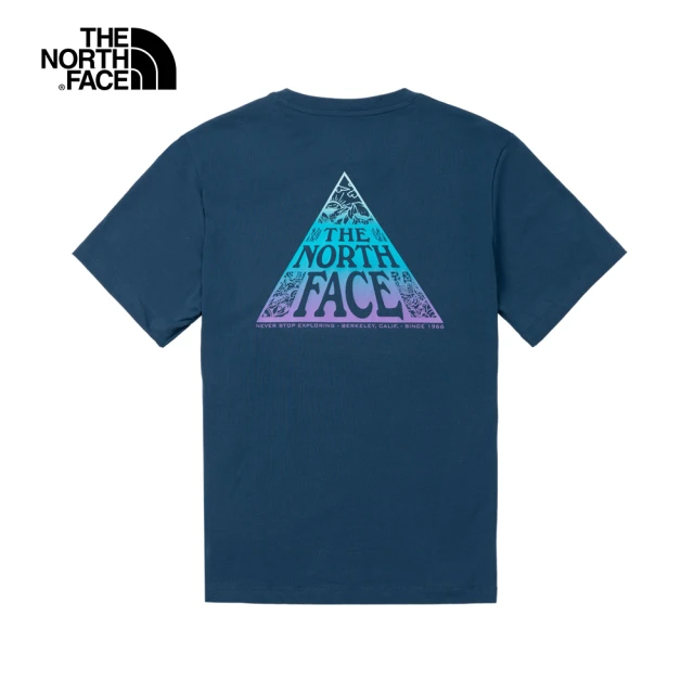 The North Face【The North Face】北面男款藍色吸濕排汗漸層三角LOGO印花短袖T恤｜7QV9HDC