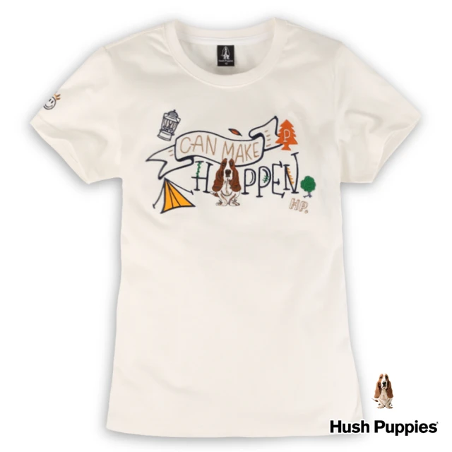 Hush Puppies【Hush Puppies】女裝趣味露營風刺繡狗T恤(米白 / 24211103)