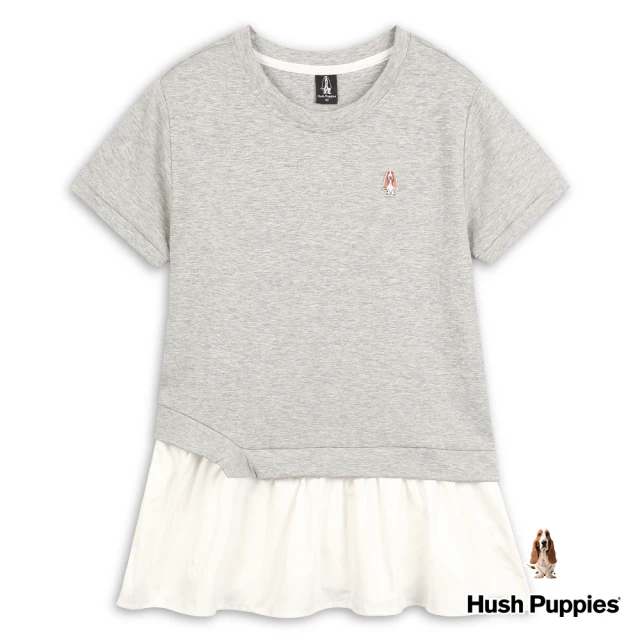 【Hush Puppies】女裝不規則下襬拼接細褶上衣(麻灰 / 24210203)