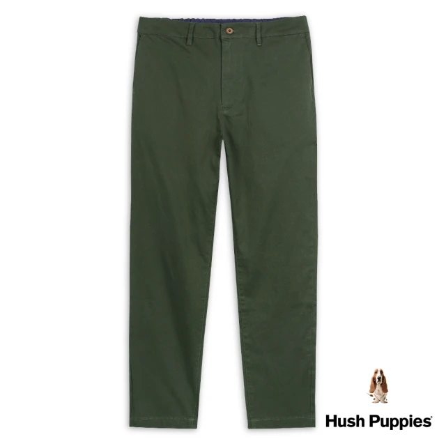 【Hush Puppies】男裝素色後鬆緊彈力修身長褲(墨綠 / 24121101)