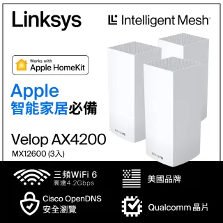 3入【Linksys】Velop AX4200 三頻 Mesh WIFI6 路由器/分享器(MX12600-AH)