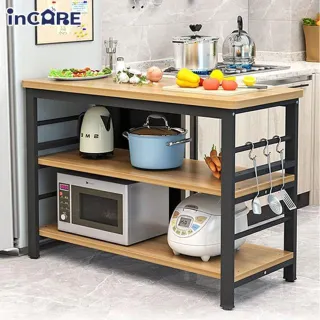 【Incare】多功能廚房可調三層鋼木置物架 電器架 廚房架(100x40x80 cm)