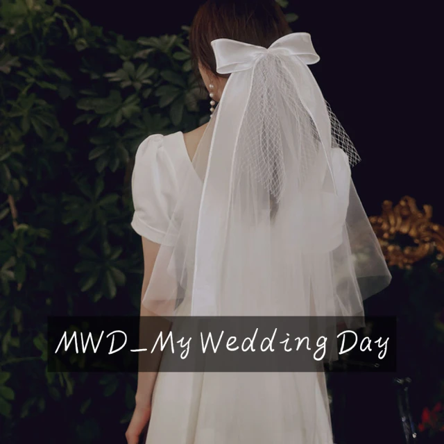 MWD【MWD】復古蝴蝶結雙層輕頭紗 婚禮頭紗 WD0393(婚秘頭紗 新娘頭紗 復古頭紗 短款頭紗 輕頭紗)