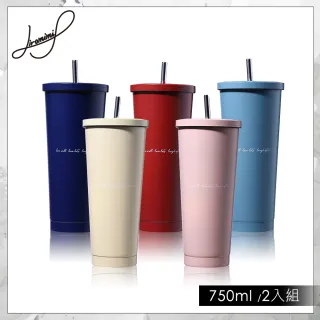 【Hiromimi】不鏽鋼內瓷吸管杯大容量750ml(2入組)杯蓋x4+吸管x4+吸管刷x2+杯塞x4(5色可選)