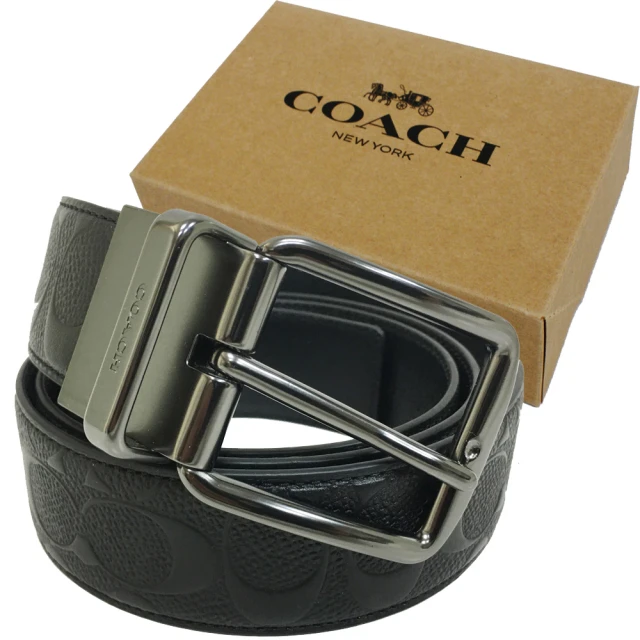 COACH【COACH】浮雕C LOGO男款寬版皮帶禮盒(黑)