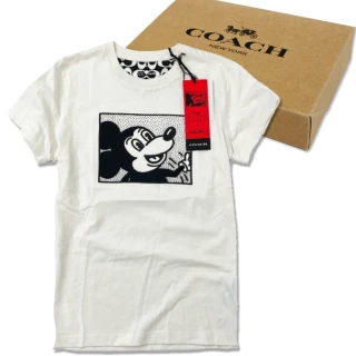 【COACH】COACH X DISNEY聯名款女款短袖T恤XS號禮盒(XS號-米白)