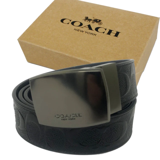COACH【COACH】浮雕C LOGO方頭寬版男款皮帶禮盒(方頭-浮雕黑)