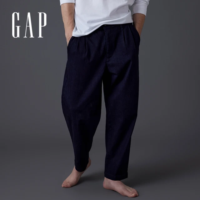 【GAP】男裝 輕質牛仔時尚寬鬆牛仔褲(445813-深藍色)