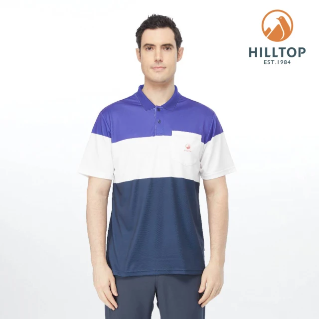 【Hilltop 山頂鳥】Golf-Pro Polygiene 男款抗菌吸濕快乾撞色條紋 POLO衫 PS14XMJ5 藍