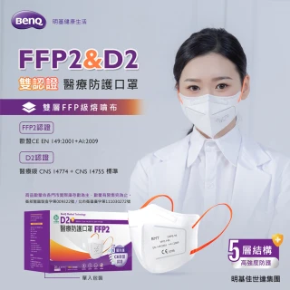 【明基健康生活】怡安 FFP2/D2雙認證 歐規N95/N95等級 醫療防護五層立體口罩(20片/盒 單片包裝)