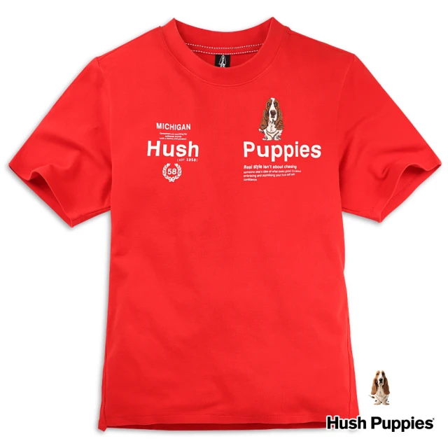 Hush Puppies【Hush Puppies】男裝簡約品牌印花刺繡狗寬鬆短袖上衣(紅色 / 24110108)