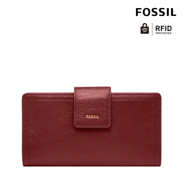 【FOSSIL】Logan 真皮扣式RFID防盜中長夾-紅絲絨色 SL7830627