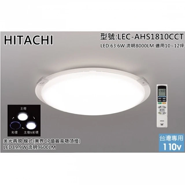 【HITACHI 日立】適用10-12坪 吸頂燈(63.6W 保固五年)