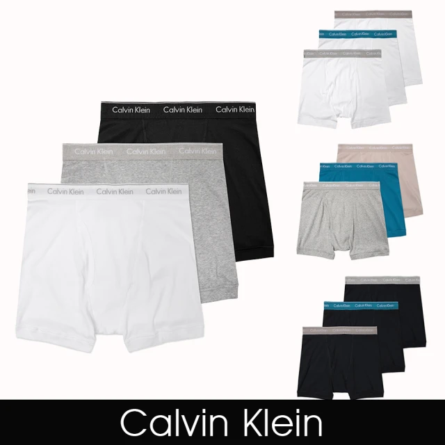 【Calvin Klein 凱文克萊】CK 舒適長版文字貼身四角內褲三件組-多色組合(爆款舒適/基本款/平輸品)