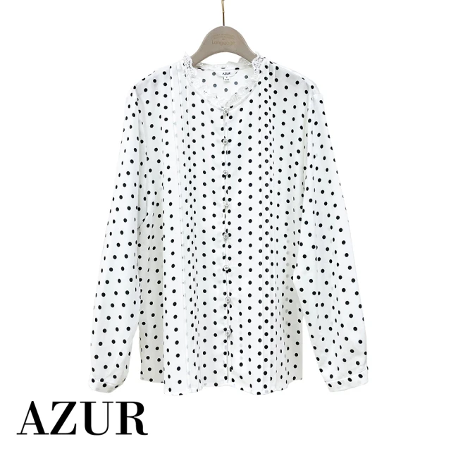 AZUR【AZUR】蕾絲滾邊領圓點雪紡上衣