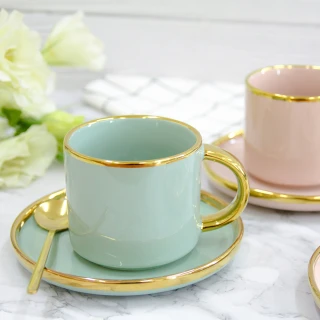 芙蕾環金陶瓷系列-咖啡杯碟組(兩色任選 咖啡杯 馬克杯 咖啡杯碟 杯碟組 杯 杯子 陶瓷)