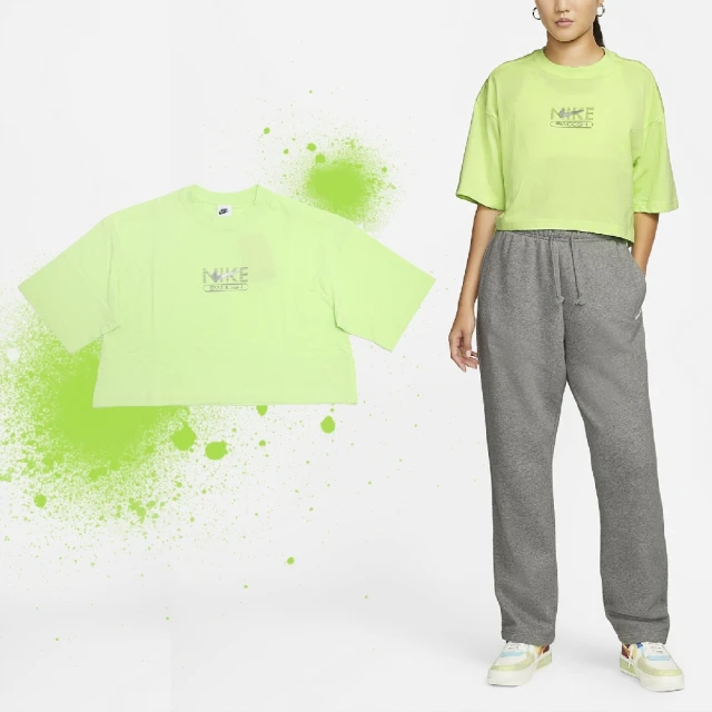 【NIKE 耐吉】短袖上衣 NSW Swoosh Tee 女款 螢光綠 休閒 純棉 短版 寬鬆 短T(DR5625-360)