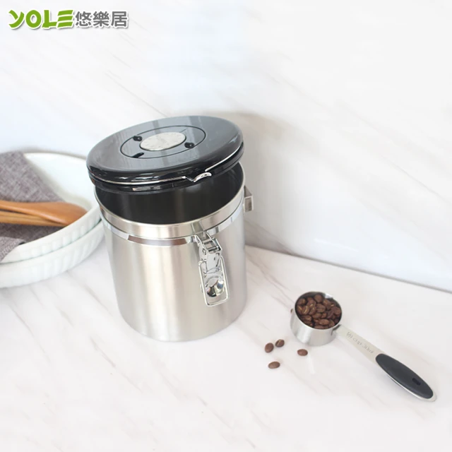 【YOLE 悠樂居】304不鏽鋼咖啡豆保鮮附匙密封罐1800ml(2入)