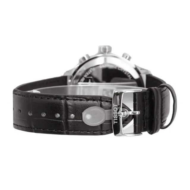 【TISSOT 天梭】Chrono XL 銀框 三眼計時 黑面皮革腕錶(T116.617.16.057.00)