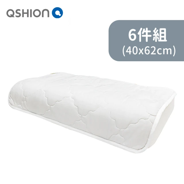 【QSHION】石墨烯枕頭保潔墊 6件優惠組 平枕 工學枕適用(淺灰 W40xL62cm)