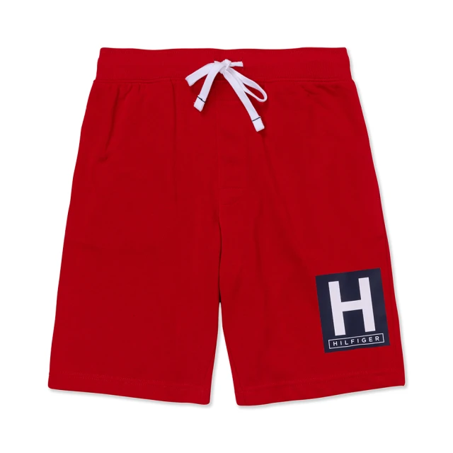 【Tommy Hilfiger】TOMMY 經典印刷大H色塊文字圖案棉短褲-紅色(平輸品)