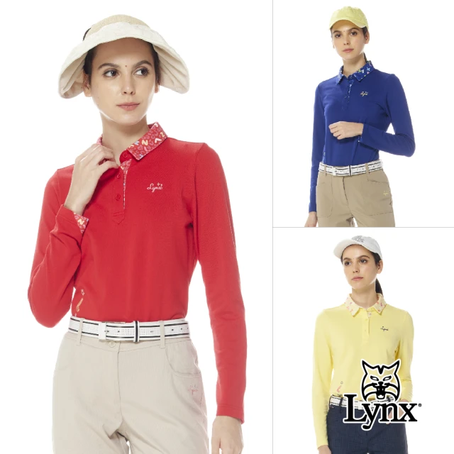 Lynx Golf【Lynx Golf】女款內刷毛俏皮花色配布毛巾繡LOGO設計長袖POLO衫/高爾夫球衫(三色)