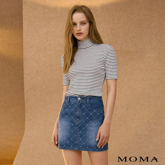 MOMA【MOMA】輕奢菱格紋牛仔短裙(藍色)