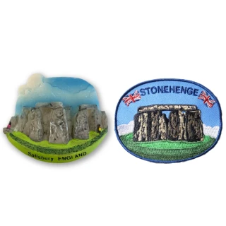 英國巨石陣特色地標磁鐵+英國 巨石陣刺繡布標2件組紀念磁鐵療癒小物(C121+166)