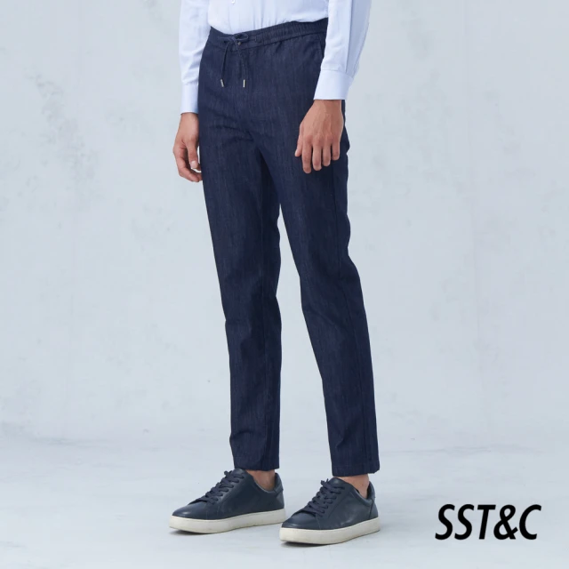 SST&C【SST&C 新品上市】牛仔藍鬆緊綁帶修身版休閒褲1212209001