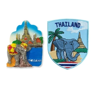 泰國寺廟大象質感磁鐵+泰國 大象 文青電繡2件組 fb打卡地標 冰箱磁鐵(C174+188)
