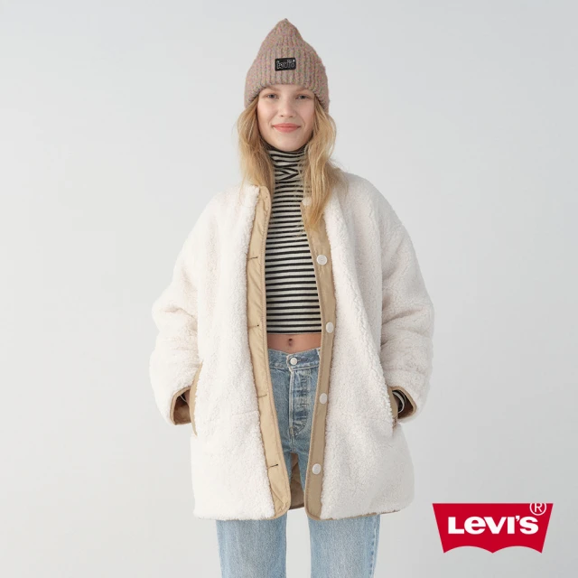 【LEVIS】女款 雙面穿全鋪毛鋪棉外套 / Oversize寬鬆版型 椰奶色 人氣新品