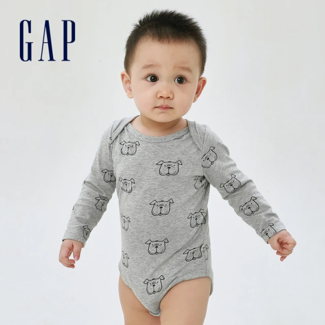 【GAP】嬰兒 布萊納系列 印花長袖包屁衣(429365-小狗滿印)