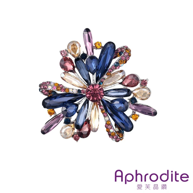 Aphrodite 愛芙晶鑽【Aphrodite 愛芙晶鑽】水晶胸針 美鑽胸針 花朵胸針/典雅璀璨幾何水晶美鑽花朵造型胸針(2色任選)