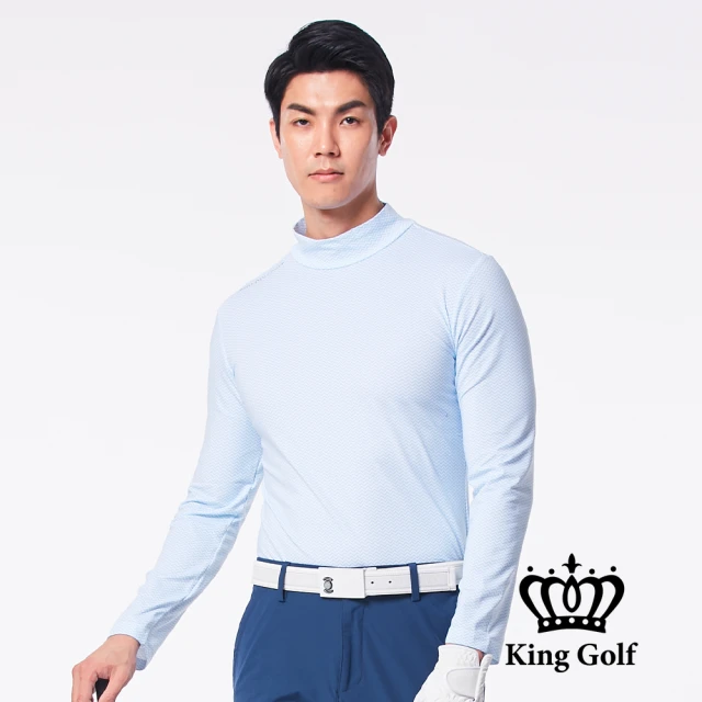 KING GOLF【KING GOLF】鋸齒波浪印花刷毛款長袖內搭高領衫(淺藍)