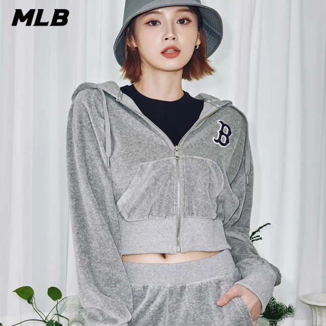 MLB【MLB】女版天鵝絨拉鍊連帽外套 波士頓紅襪隊(3FTRB0624-43MGD)