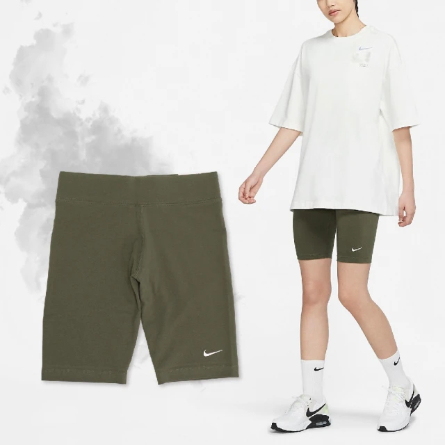 NIKE 耐吉【NIKE 耐吉】單車褲 NSW Essential 軍綠 馬褲 內搭褲 五分褲 小勾 短褲 運動 休閒(CZ8527-222)