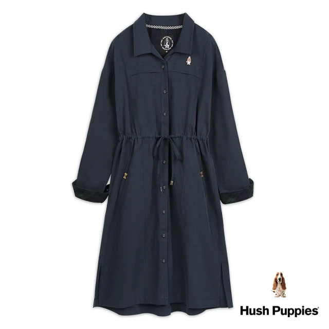 【Hush Puppies】女裝知性抽繩寬袖長版外套(深藍 / 24217204)
