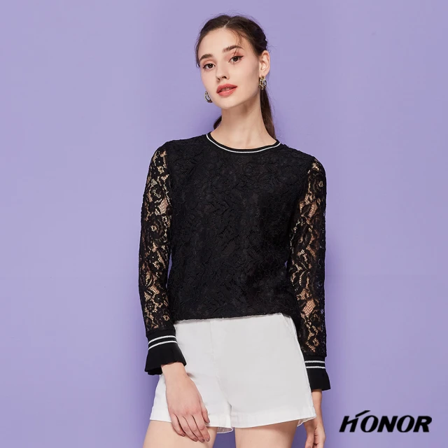 HONOR 山形屋【HONOR 山形屋】蕾絲透膚休閒上衣