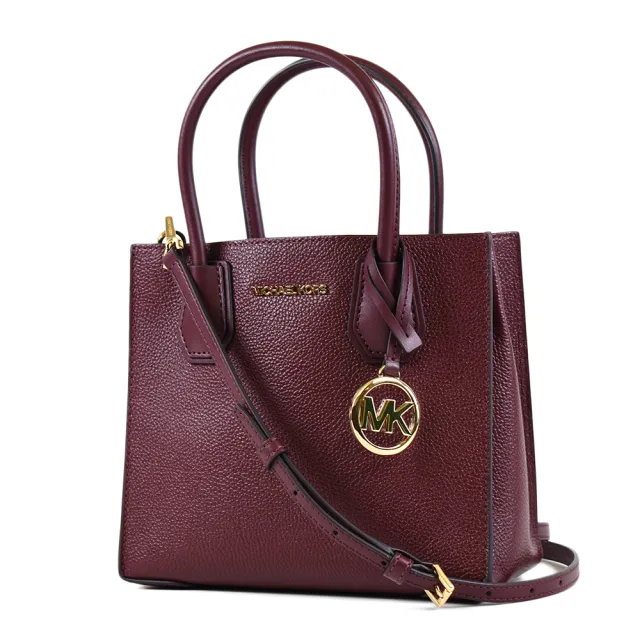 【Michael Kors】專櫃款 MERCER 金字防刮皮革手提/斜背二用包-櫻桃紅/中