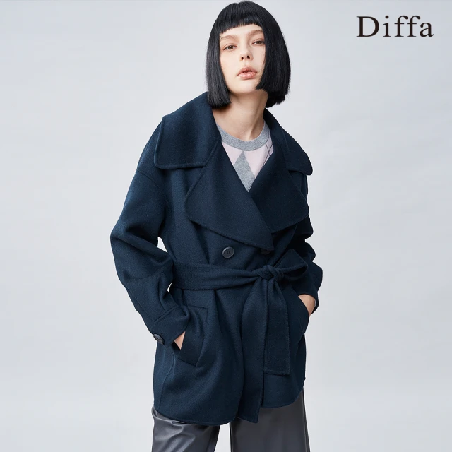 【Diffa】純羊毛落肩綁帶大衣-女