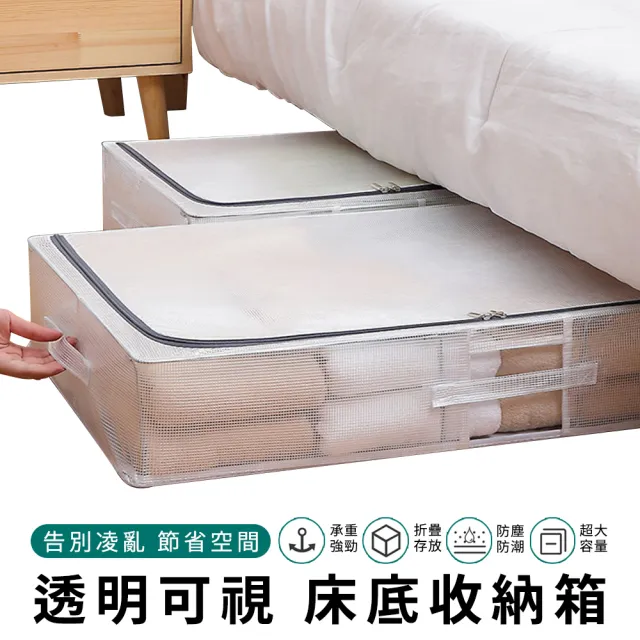 【YUNMI】PVC夾網床底布藝收納箱 衣物整理箱 衣物收納箱 棉被收納 床底儲物箱(防水透明可視 可折疊 中號)