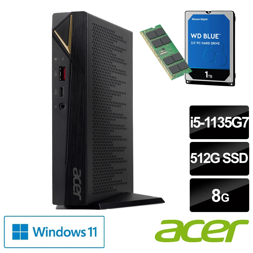 【Acer獨家升級附1TB硬碟+8G記憶體】Aspire RN96 四核迷你電腦(i5-1135G78G512G SSDW11)