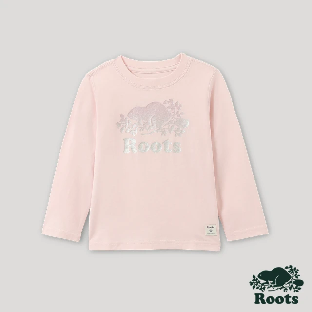 【Roots】Roots小童-活力閃爍系列 海狸LOGO亮粉長袖T恤(粉色)