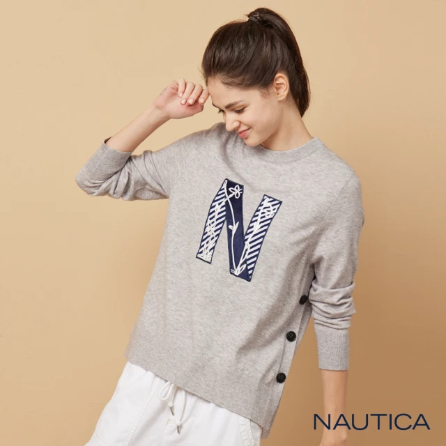 【NAUTICA】女裝LOGO圖騰長袖針織衫(灰色)