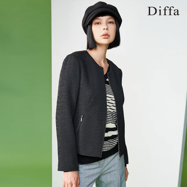 【Diffa】黑色短版拉鍊外套-女